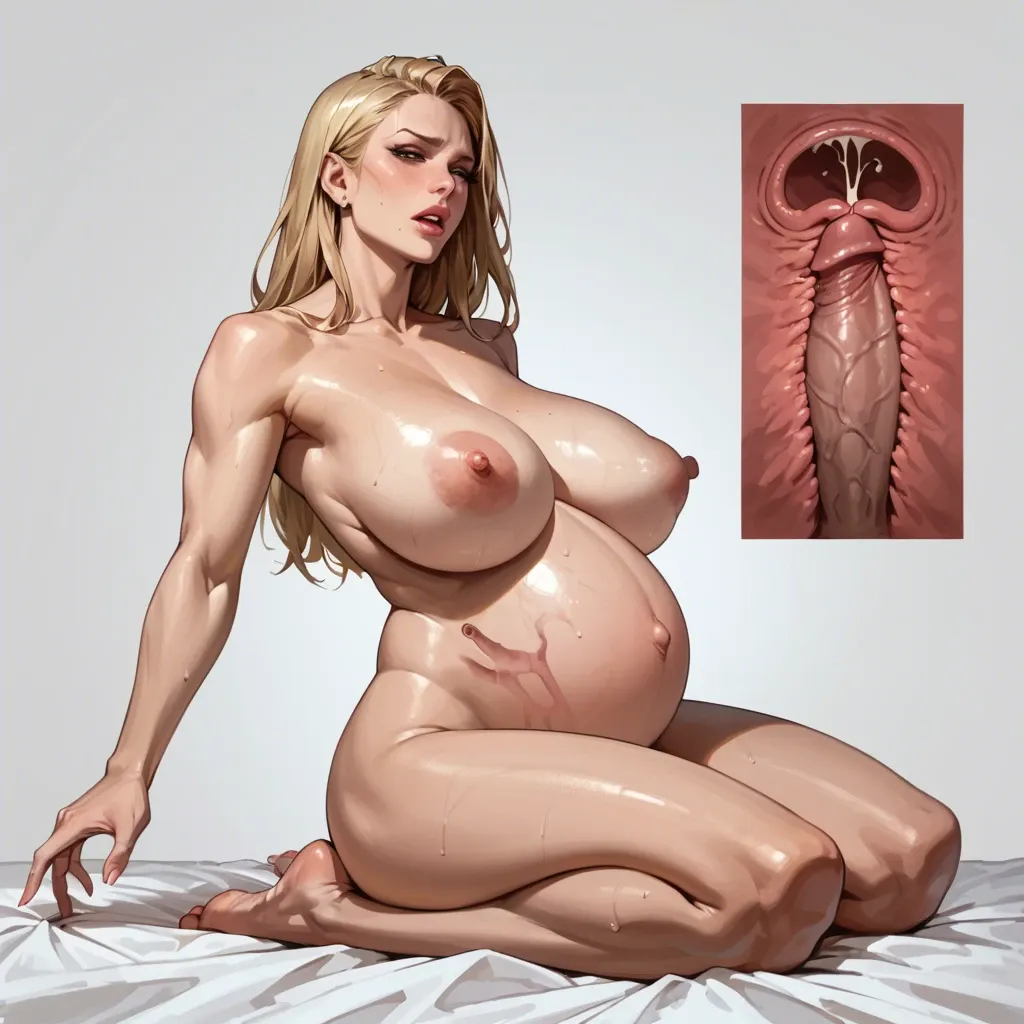 blonde , pregnant , huge breasts , cowgirl pose , x-ray