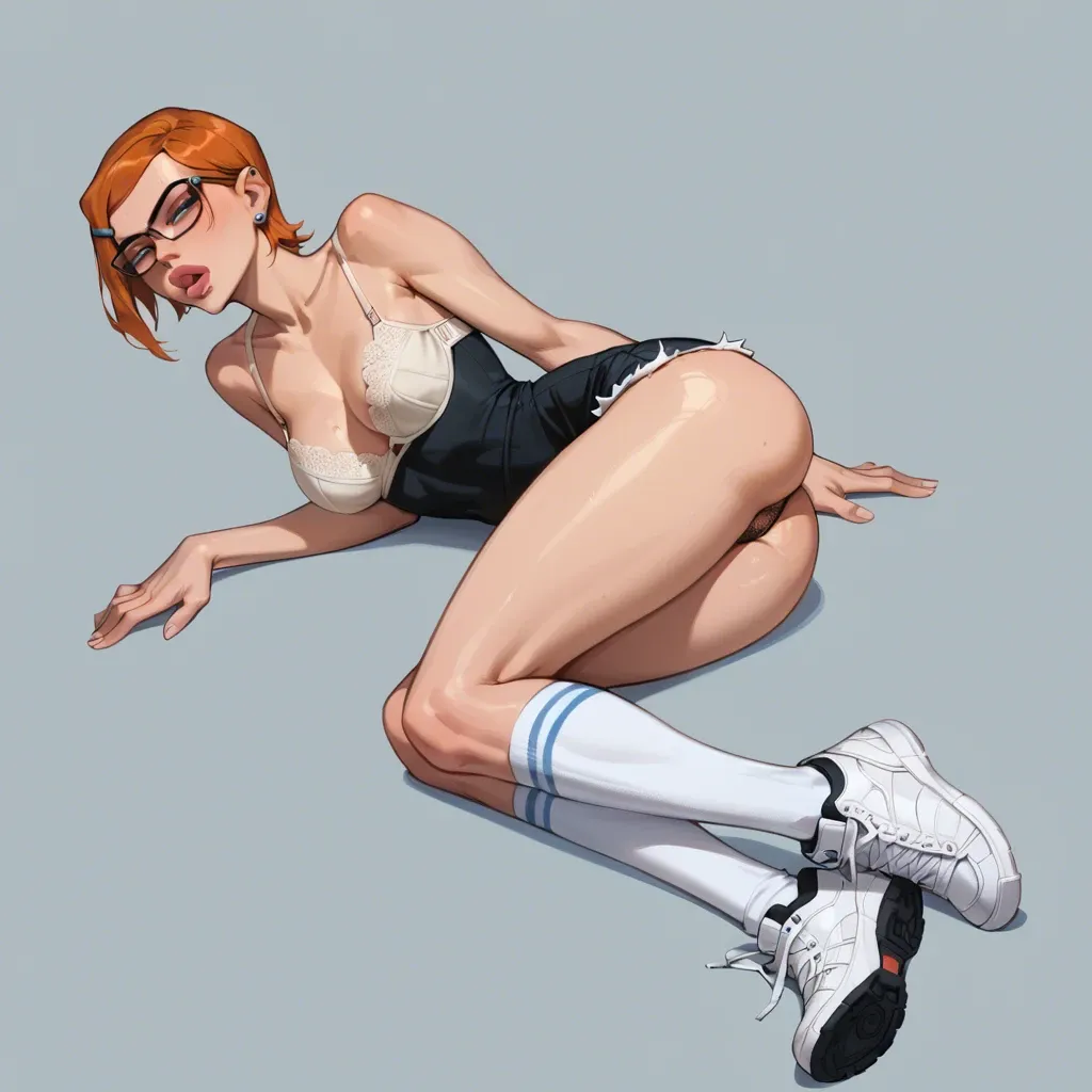 Gwen tennyson ben 10,skinny , huge lips,hands down,perky big tits,thin waist,fat neck, black dress,white socks,glasses,no bra,white sneakers, hotpants,fishnet thighs,lace panties,beige bra,sandals, bedroom eyes, parking, cyberpunk, throne, phone exposure