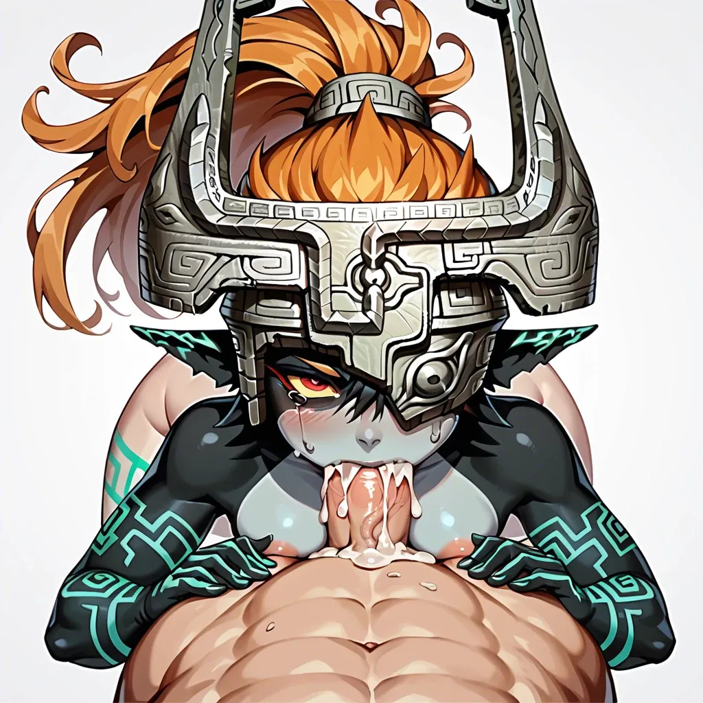 Midna big titty huge dick futanari face fucking femboy linkd filling his belly with cum while he tears up