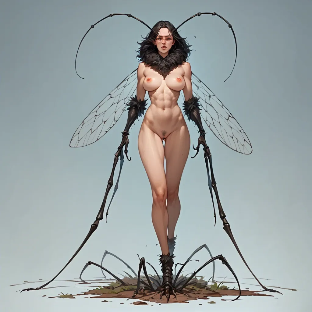 Giant bug locks his legs around her hips fully naked standing