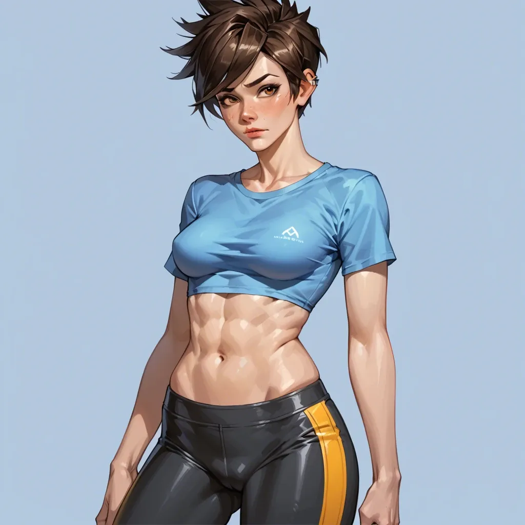 Tracer from overwatch, fully dressed, crop top