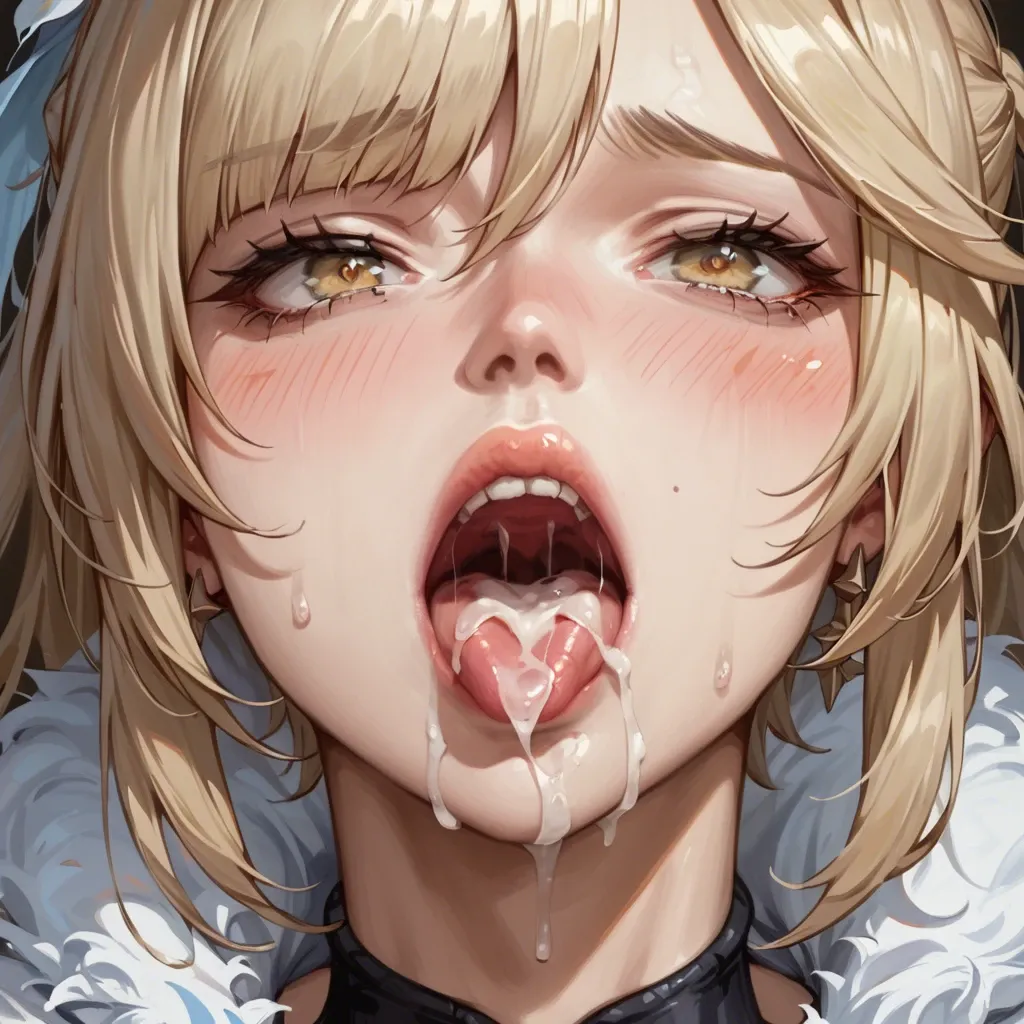 2girl, lumine from genshin impact, mona from genshin impact, clothes ripped, bedroom, close up, cum on her bodies and faces, ahegao face, looking at the camera