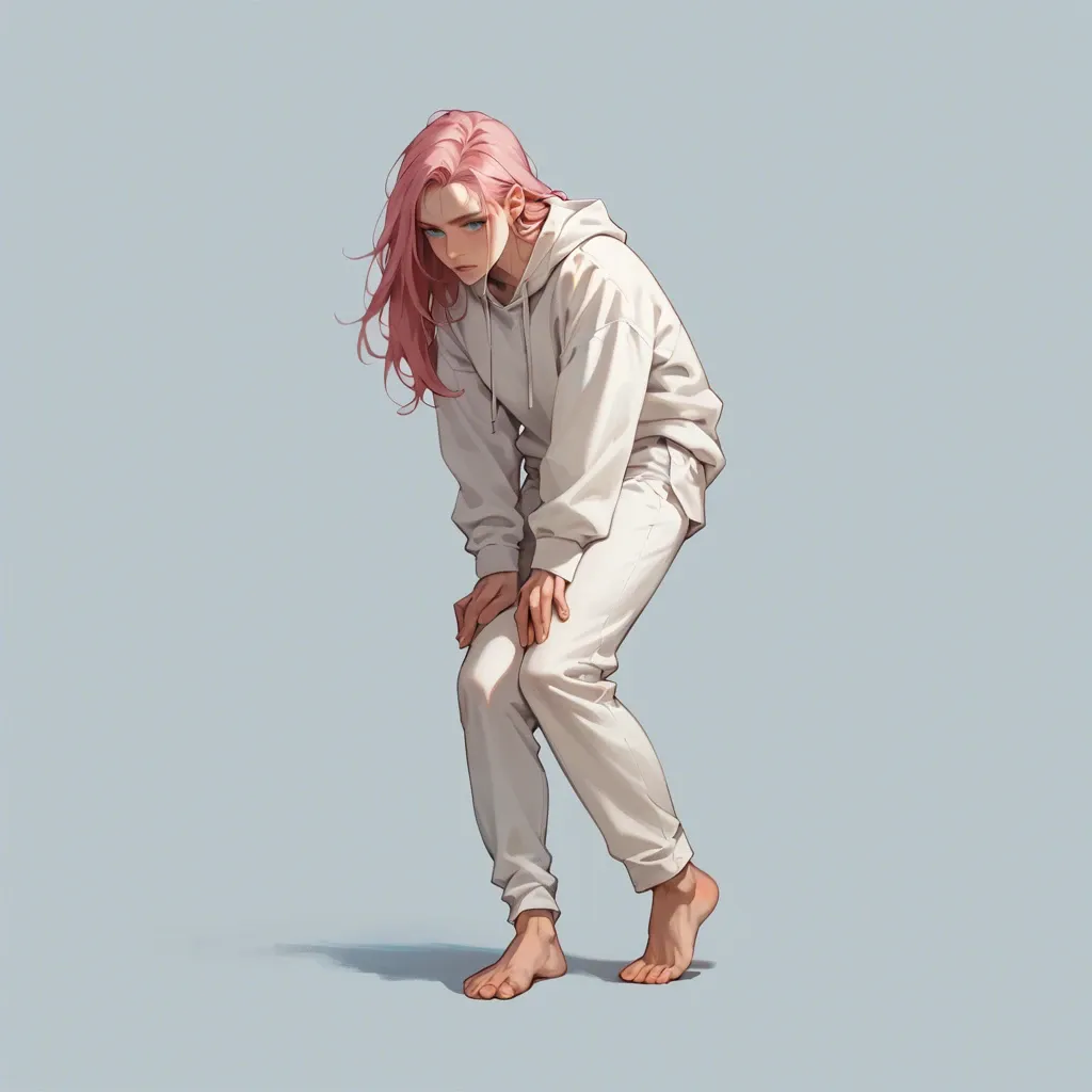 1 solo girl,,,, no background, no objects, full body view, standing up position, long pink hair, white hoodie, sportive white pants, no shoes, gentle look, soft skin, 20 years old, human, open blue eyes, facing camera, energetic look