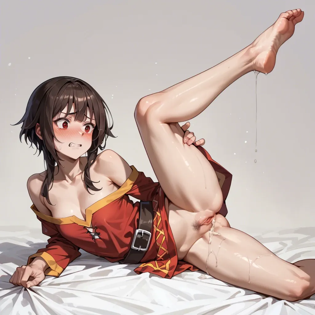 Megumin no panties leg up embarrassed scared