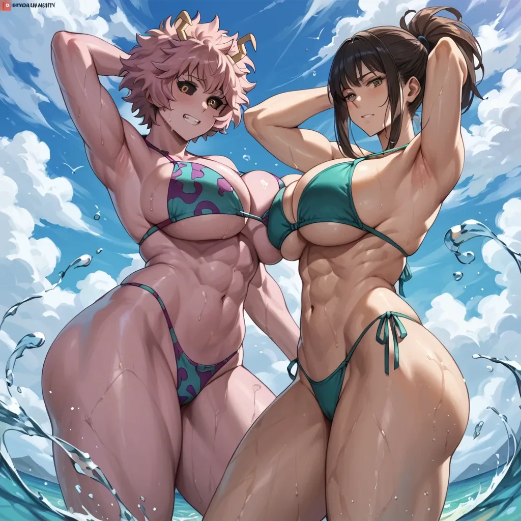 Mina ashido, toned abs, huge breasts, bubble ass, thick thighs, bikini