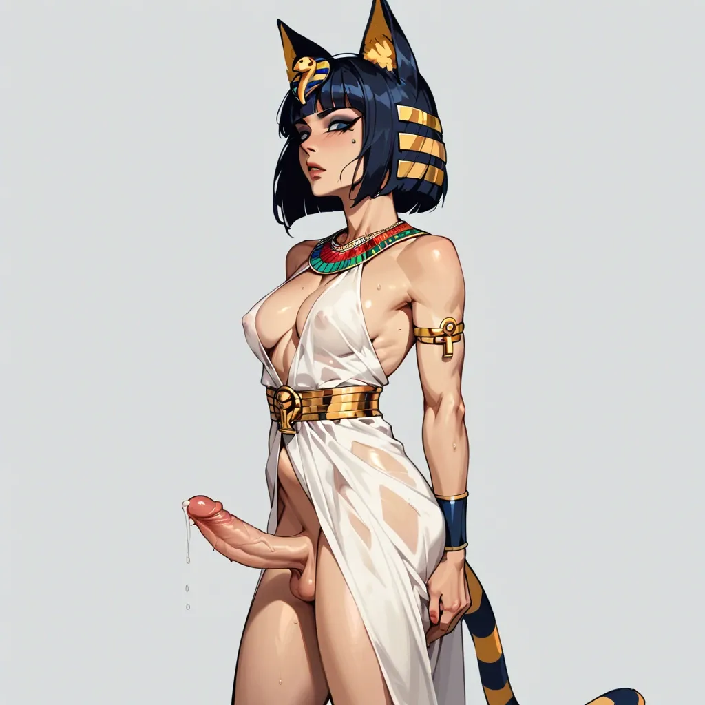 Ankha,futa,precum,solo,standing ,white dress