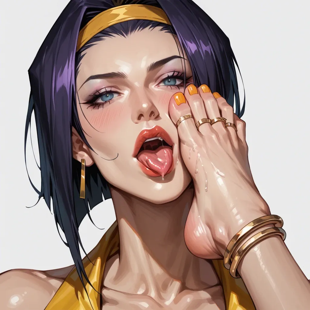 Faye valentine,licking her own foot, self worship,anklets,toe rings,sucking toes,sucking her foot,self foot worship ,sucking her own toes