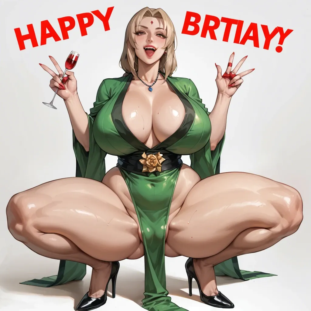 tsunade, happy birthday, tsunade outfit, milf, high heels, huge boobs, huge ass, huge hips