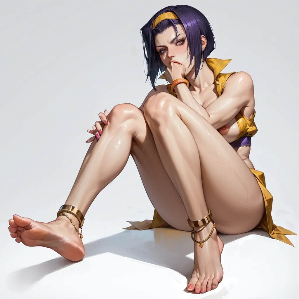 Faye Valentine, sucking her own feet, anklet,toes in mouth