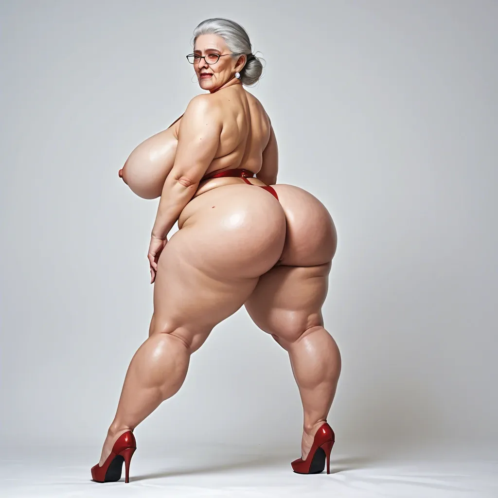 Old wizard bbw grandma with massive huge boobs wearing glasses, sexy outfit and high heels being fuvked by the young knight from behind