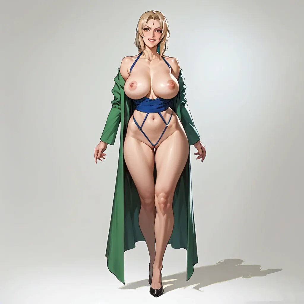 lady tsunade, full dressed, big breasts, big ass, standing, full body, smiling