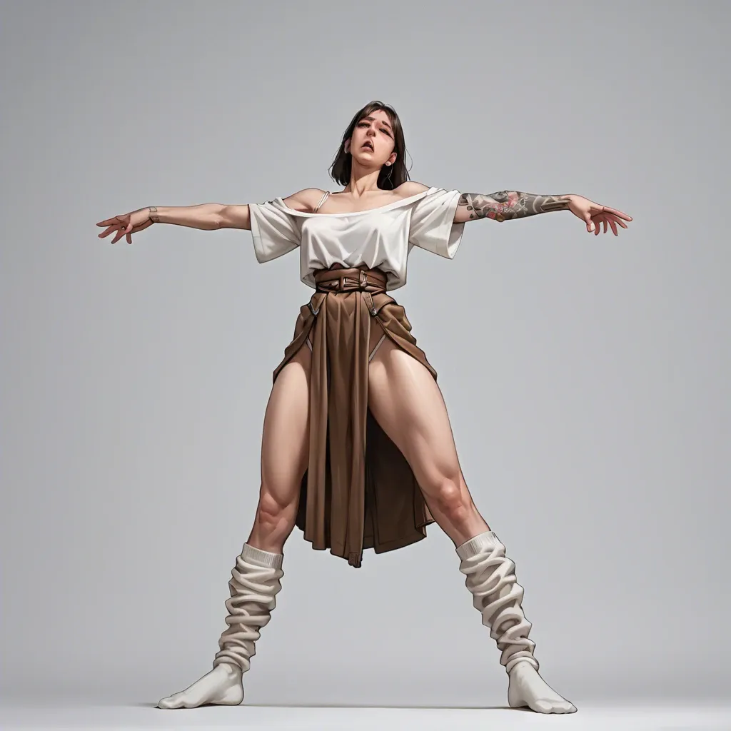 1girl,solo, , , , outstretching,armored,saggy boobs,clenched waist,white pale skin, touching body,arm tattoos,hard nipple,low perspective,off shoulder, brown skirt,baggy socks,highleg panties,open torn bra,black boots, undress,knee-high socks,golden necklace,blue bra,platform heels, office man, crowded street, cyberpunk, bedroom, spider-gwen, miku hatsune