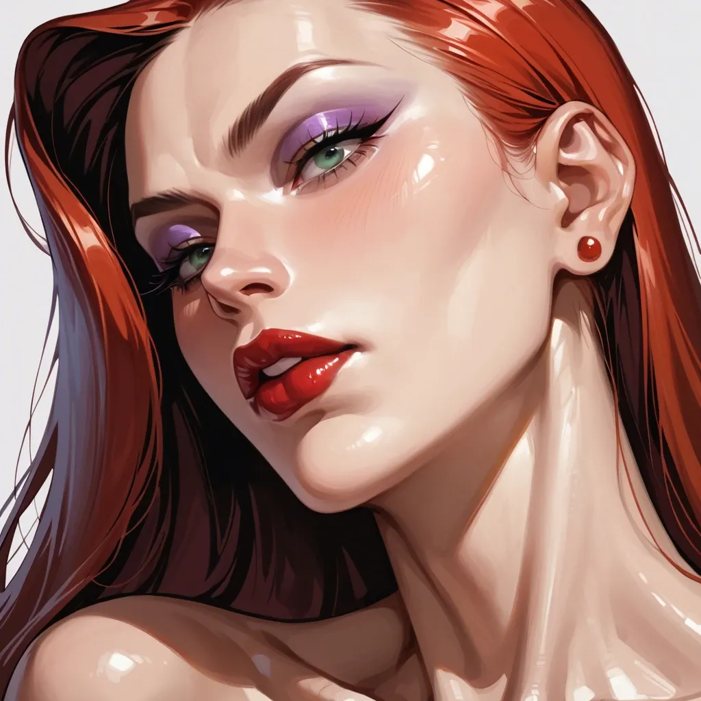 jessica rabbit close up portrait, zoom to face,hair tied back