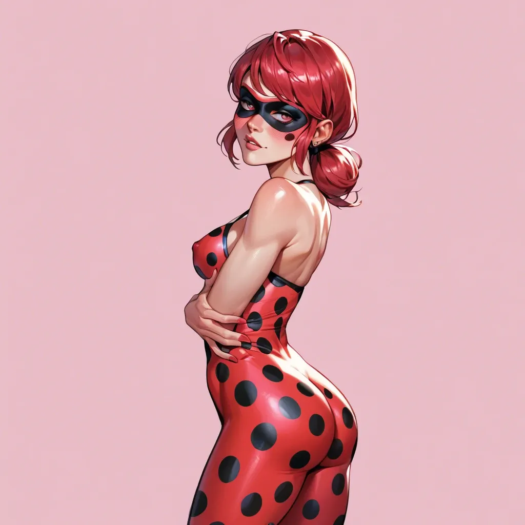 Miraculous LadyBug standing in a sexy position on a pink backgroundStanding in a sexy position on a pink background.