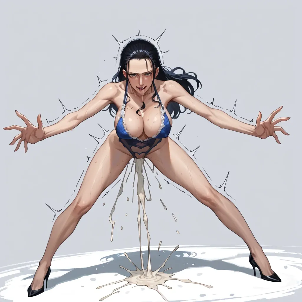 Nico Robin,full body,having hardvcore sex from behind ultra detailed, high resolution, anatomically accurate, perfect fingers, perfect anatomy, perfect face, drooling, woman trembling with sexual climax, perfect hourglass body, diagonally forward angle, fucked by huge faceless man from behind, faceless man much bigger than female, standing, bent over, doggy style, thick pussy juices, excessive sweat, oiled skin, biting lower lip, excessive drooling, rough sex, deep vaginal penetration, motion lines, cleavage, exposed thighs, dimly lit, volumetric, nude, panties down, Breasts exposed, squirt, soaked floor, big puddle, pounding pussy