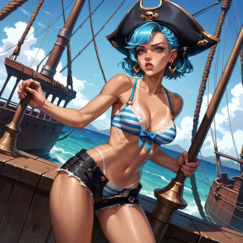 gwen from league of legends,1girl,solo, , tan line, 1girl,solo,,2girl, , , , thin nose,detailed hands,firm breasts,pirate ship,broad shoulders, hotpants,striped bikini,big earrings,lace bra,stiletto heels, maid dress,baggy socks,nipple rings,bra,knee boots, floral dress,white socks,fur hat,wet bra,armored boots, bare feet, trained, dildos, sex on table, ultradetailed, deep shadows, spider-gwen, ariel waifu