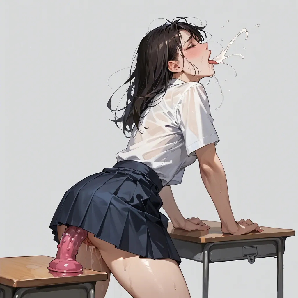 School girl, dildo, orgasm tight skirt