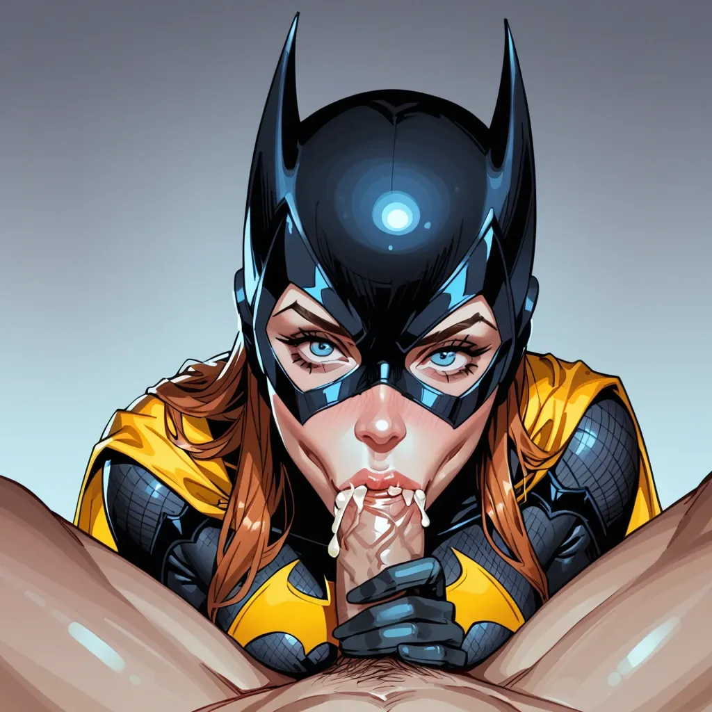 Batgirl, pov blowjob, sloppy cum lips