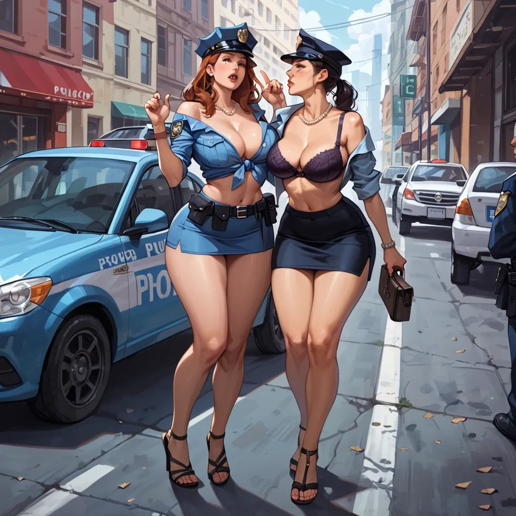 2girl, , , , iris,fat knees,big boobs,round hips,pearl necklace, finger on lips,hands raised,round breasts,very large hips,off shoulder, police uniform,lacey,feet tied,pulled bra,sandals, skirt,tights,sports cap,blue bra,white boots, hoodie,black leggings,racing gloves,black bra,platform heels, in a kitchen, city background, spaceship, phone pov, disney princess, sailor moon