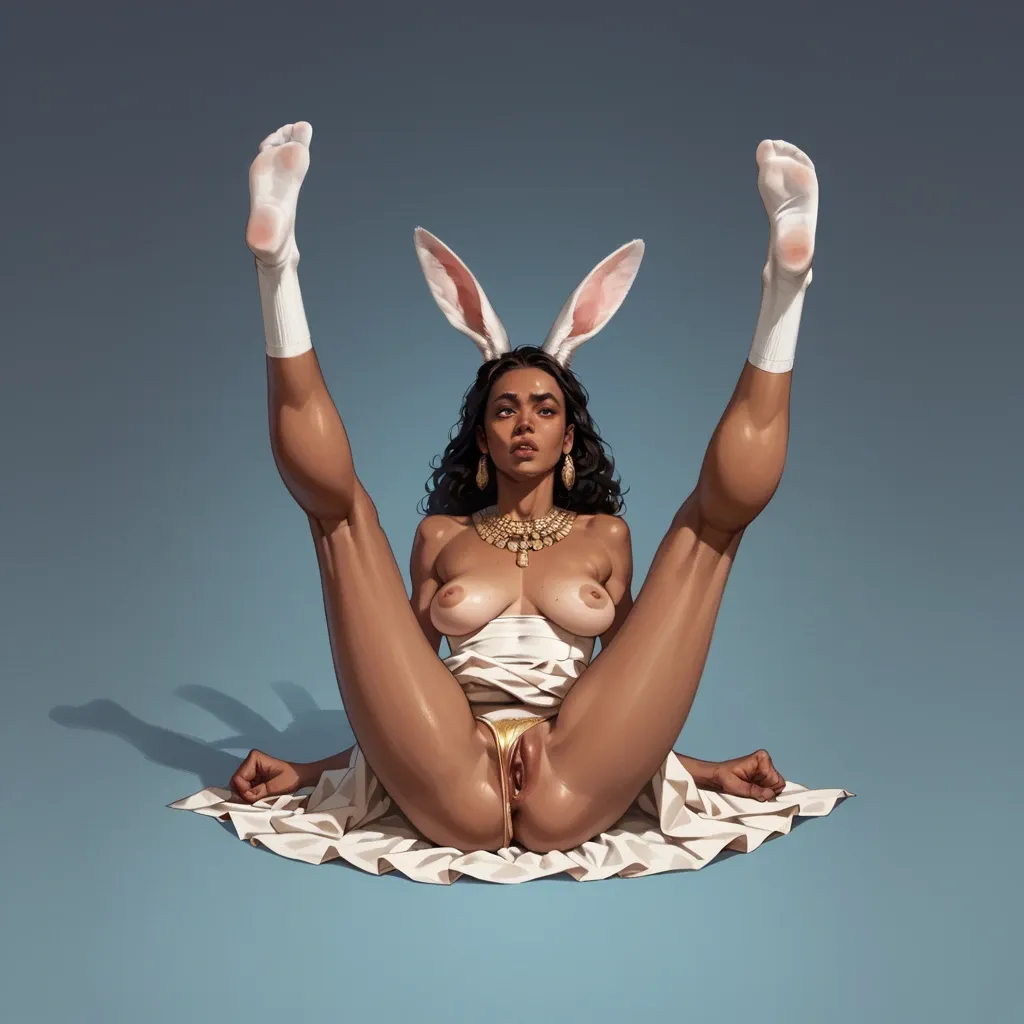 1girl,solo, , , , touching body,legs in air,medium tits,rabbit ears,dark skin man, lips on nipple,feet,saggy breast,giant boobs,skinny, lift dress up,white socks,gold jewelry,panties down,stiletto heels, dark green gown,thighhighs,jester cap,micro bikini,high heels, street, medieval theme, chair, anime screencap, late night, 2b, ariel, asuka langley