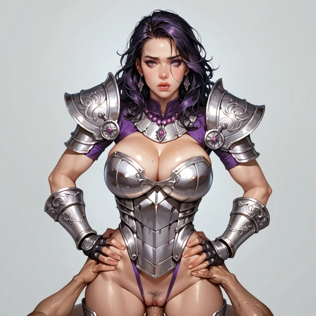 1girl,1boy, , , , detailed lips,armored,big breasts,hip bones,perfect skin, sexy mole,shiny lips,medium boobs,cozy background,purple necklace, sexy mole,hand in ass,cleavage cutout,hands on hips,off shoulder, black shirt,knee socks,black belt,panties,black boots, hospital, trained, castle exterior, in bed, anime style, bright light, 2b, wonder woman, ariel waifu