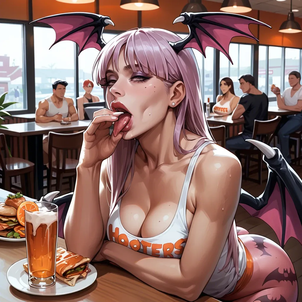 Morrigan Aensland hooters blowjob restaurant