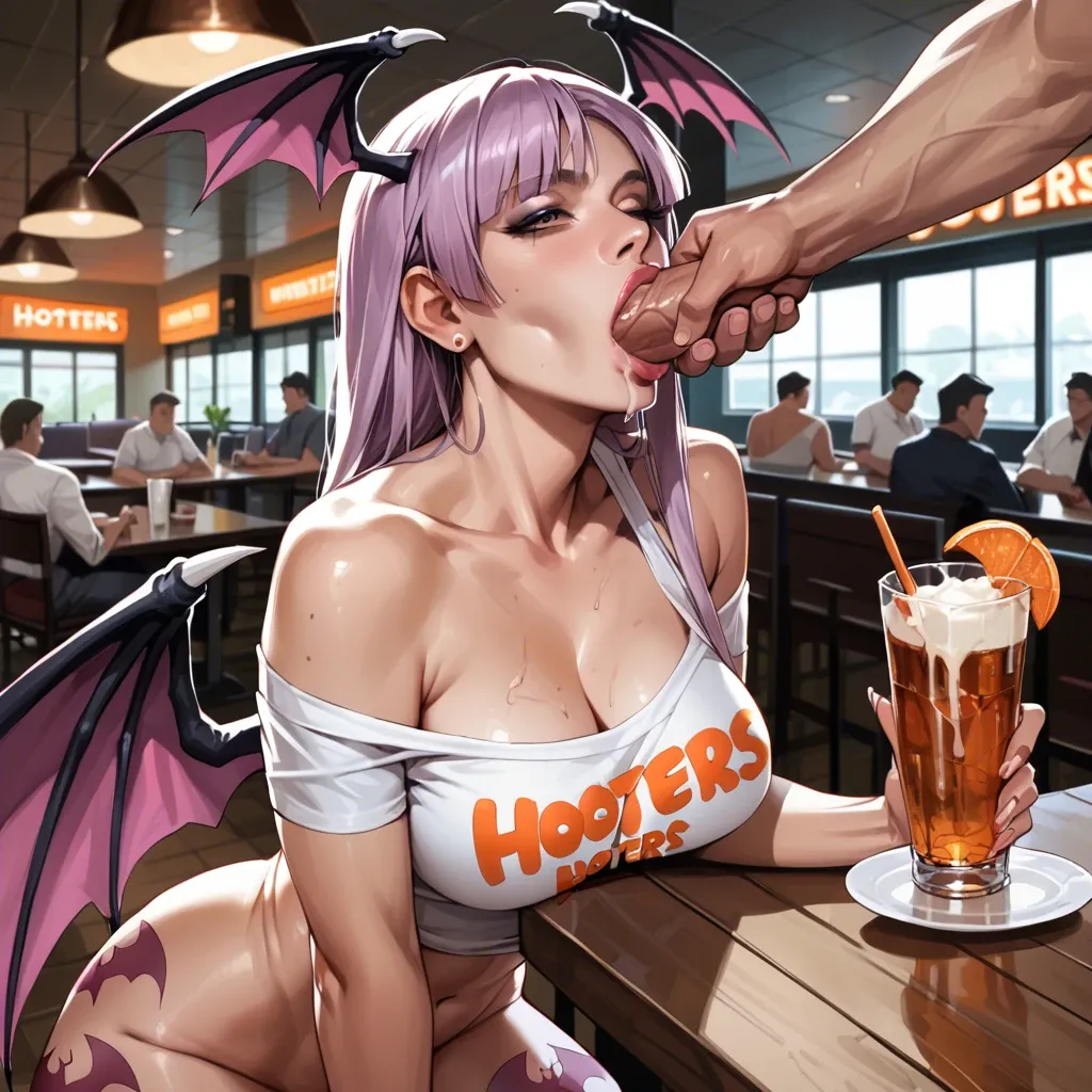 Morrigan Aensland hooters blowjob restaurant