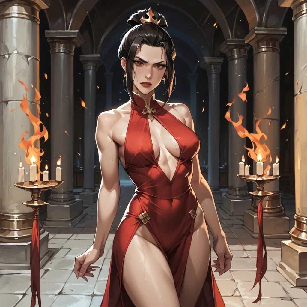 Avatar, Azula, Japanese, royal dress, palace, dungeon, fire nation, seductive look, sexy pose,