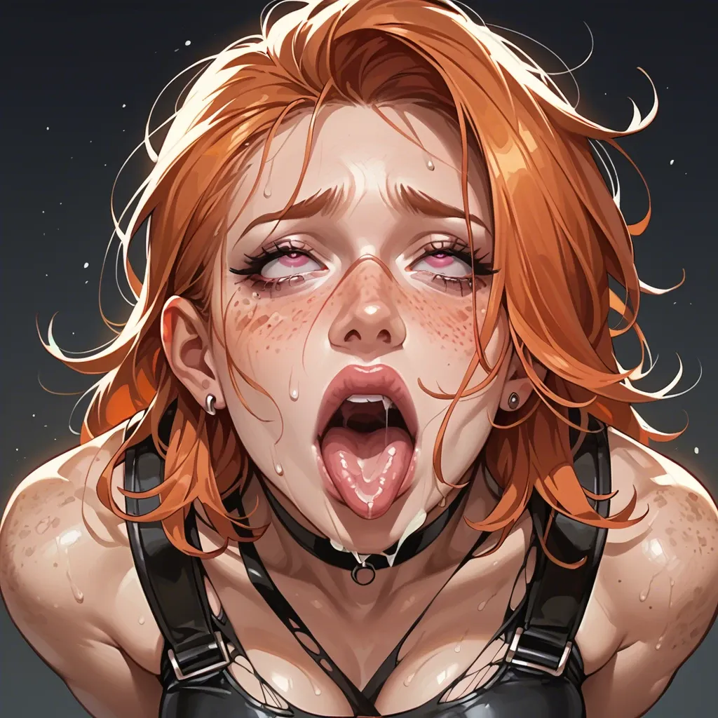 Pink eyes, ahegao, freckles, ginger, being fucked, ripped clothes