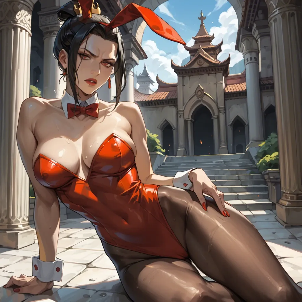 Avatar, Azula, Japanese, royal, palace, dungeon, fire nation, seductive look, sexy pose, bunnysuit,