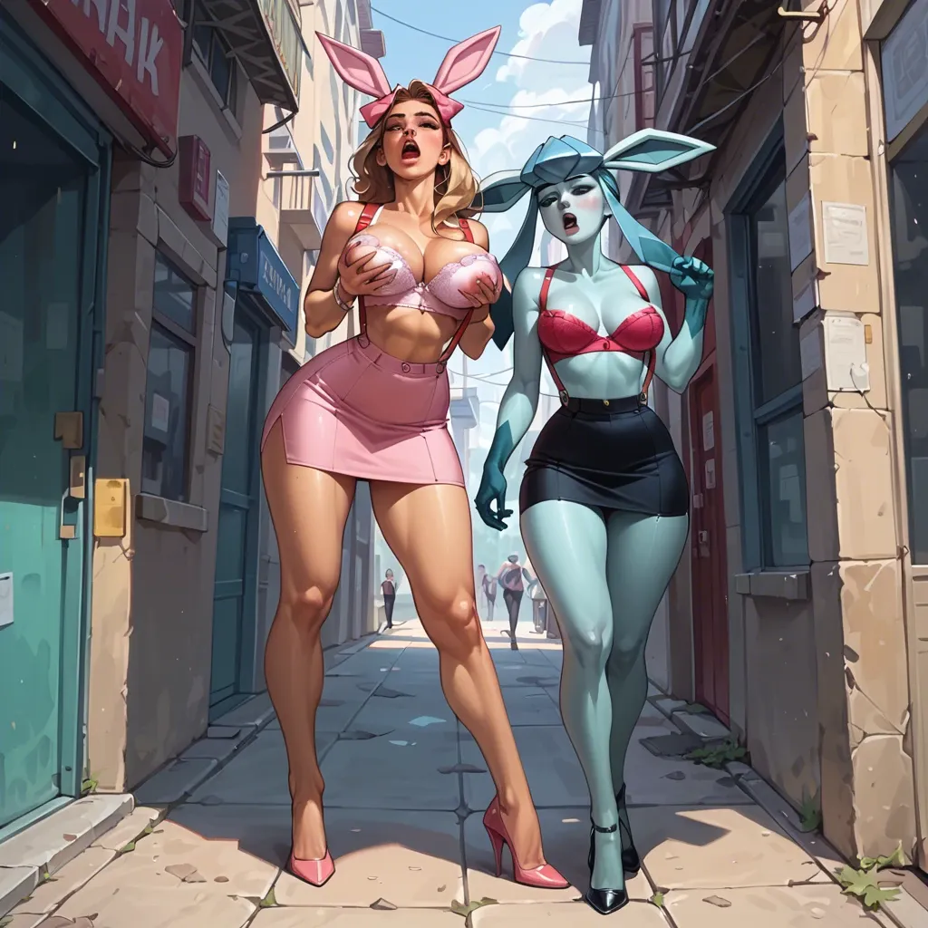 2girl, , , , high cheekbones,footage,pink nipples,microwaist,wide shoulders, jaw,hand on breast,perky breasts,cleavage,throat bulge, lift skirt,glaceon,suspenders,undersized bra,high heels, orange sundress,leggings,cap,blue bodysuit,high heels, black dress,lacey,suspenders,frilled bra,black boots, bathroom stall, lake, medieval dress, lara croft