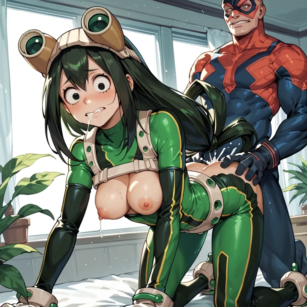 Tsuyu Asui my hero academia, natural breasts, internal cumshot, doggy style sex, frog suit, exposed breasts