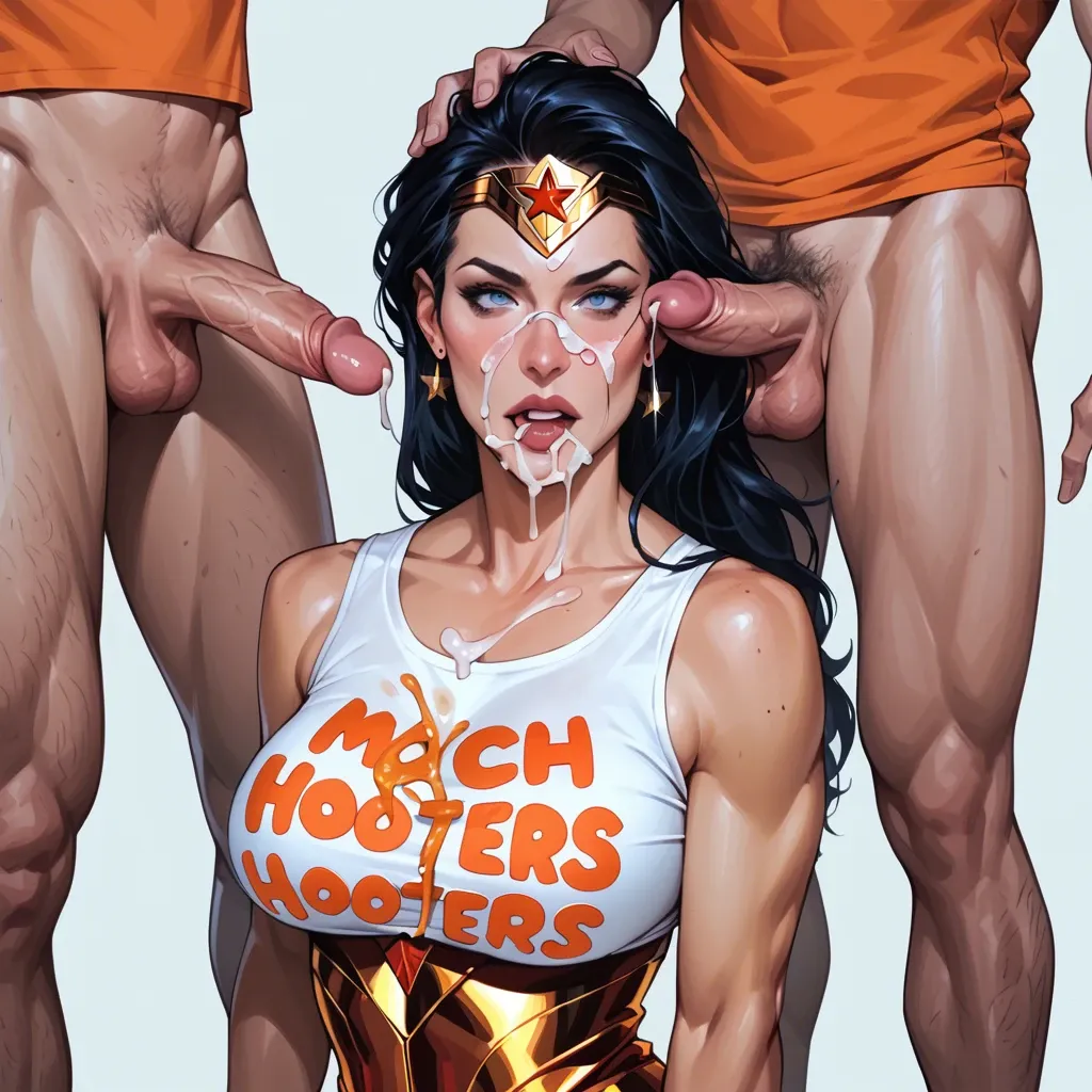 wonder woman hooters girl outfit, Julia voth, cum facial, vibrant color grading