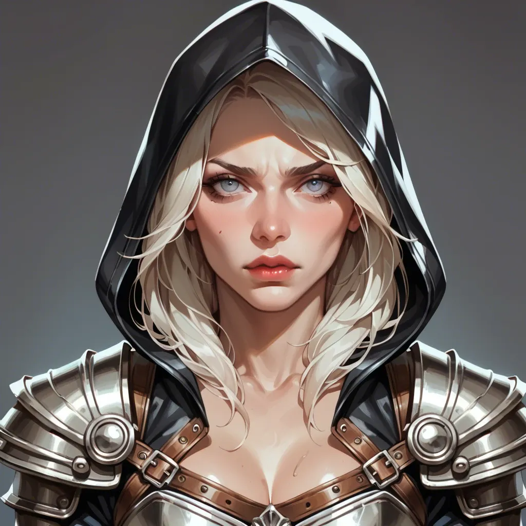 leather armor, hood, dressed, girl