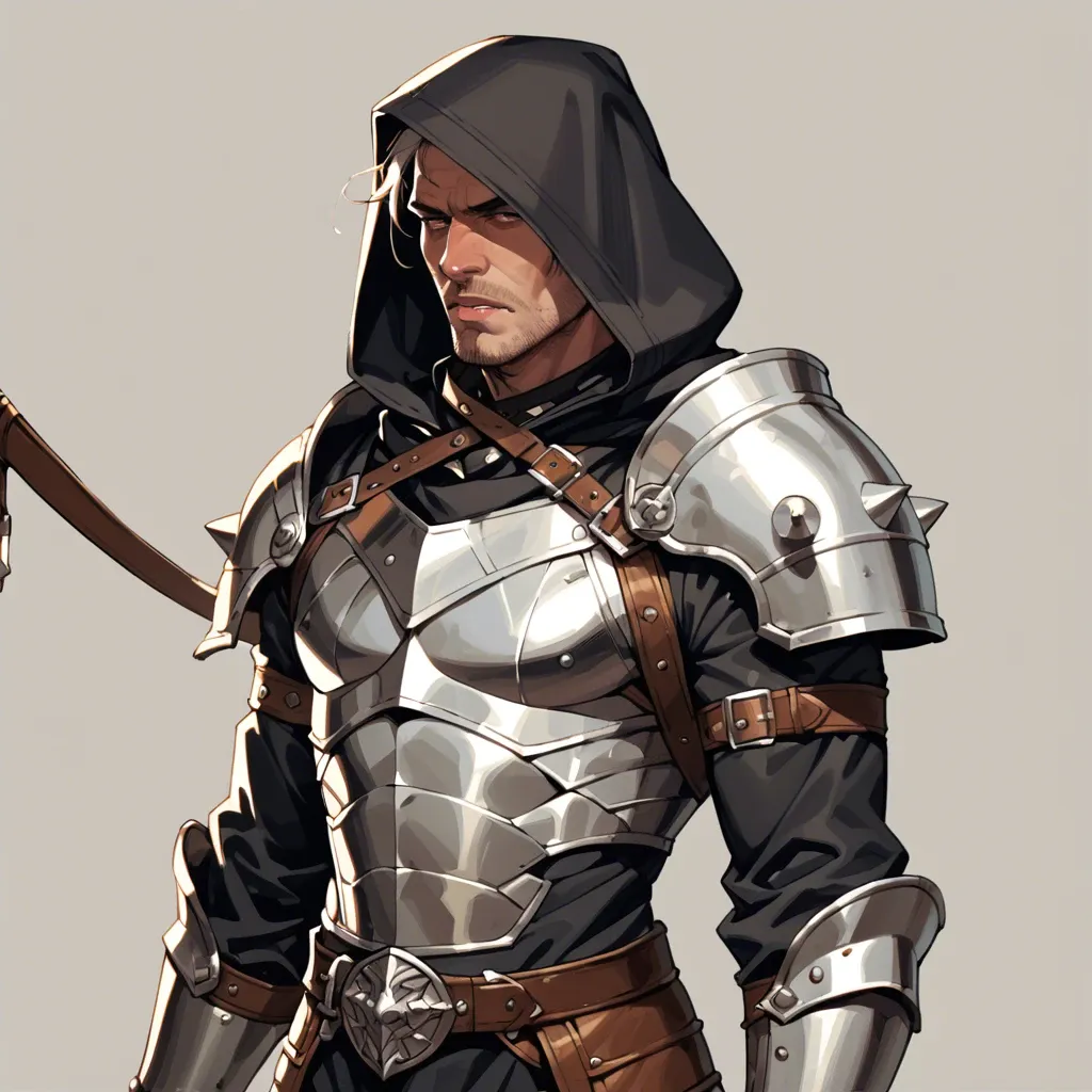 leather armor, hood, dressed