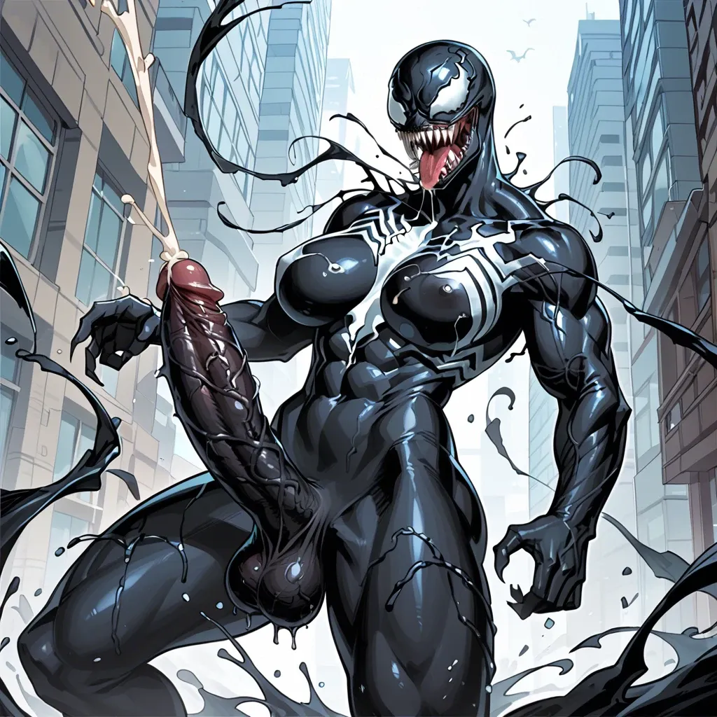 Venom, marvel, futanari, hyper_cock, cumshot