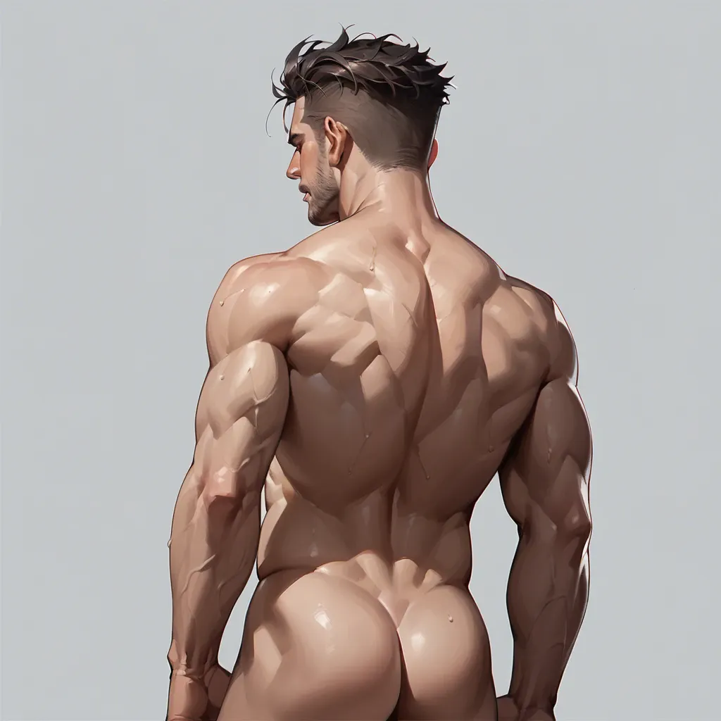 1boy, solo, nude, back view