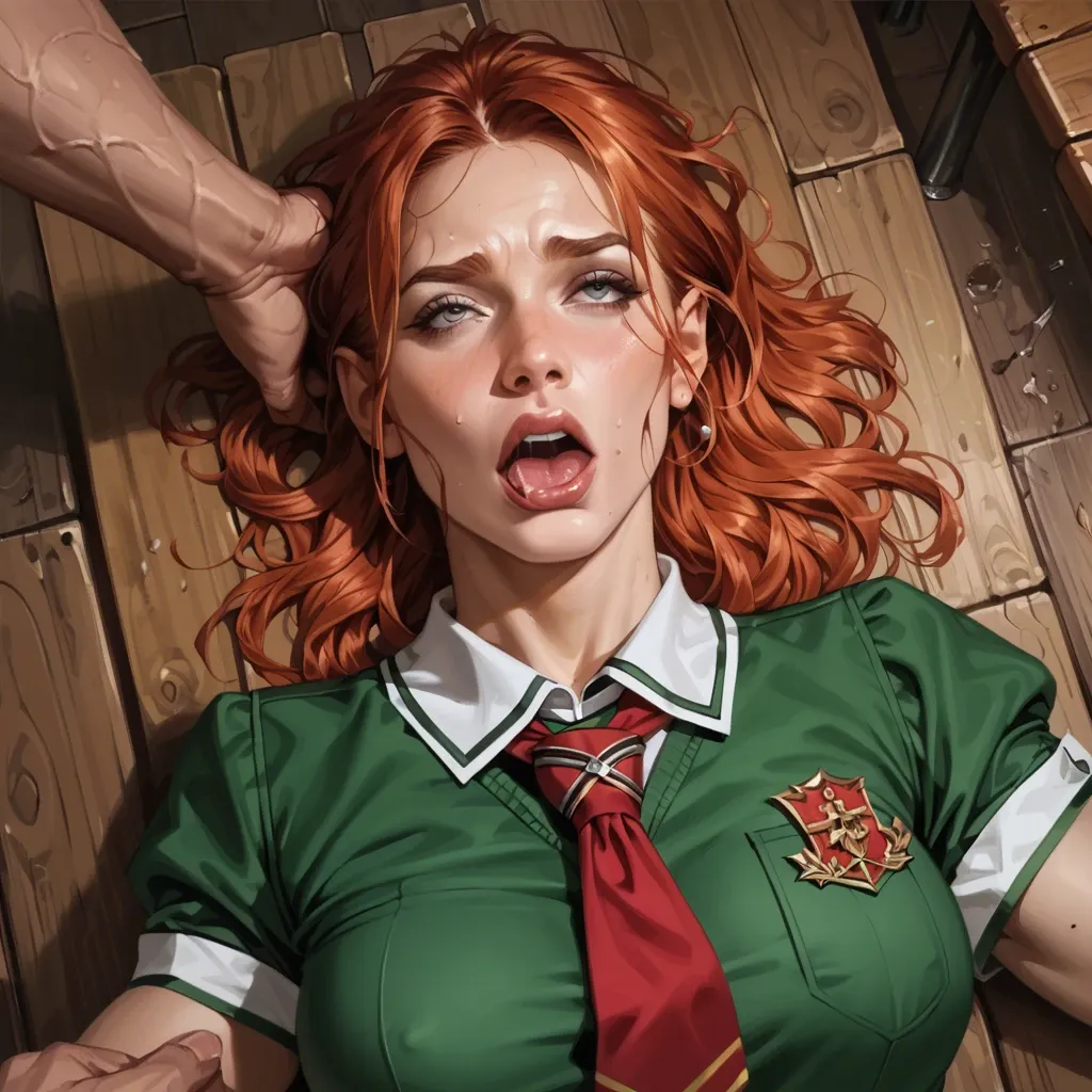 redhead schoolgirl being face fucked wearing hogwarts uniform