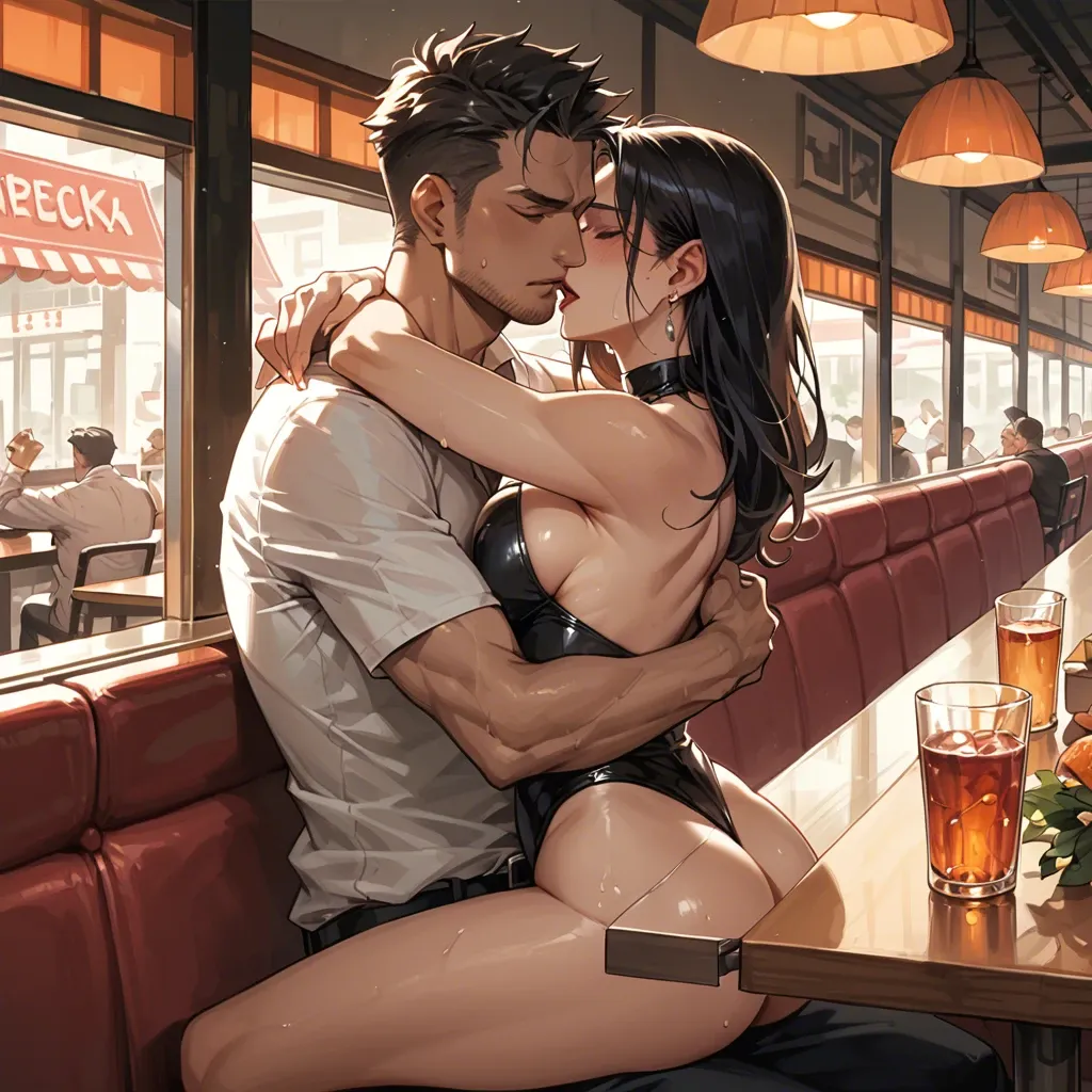 Hugging in restaurant