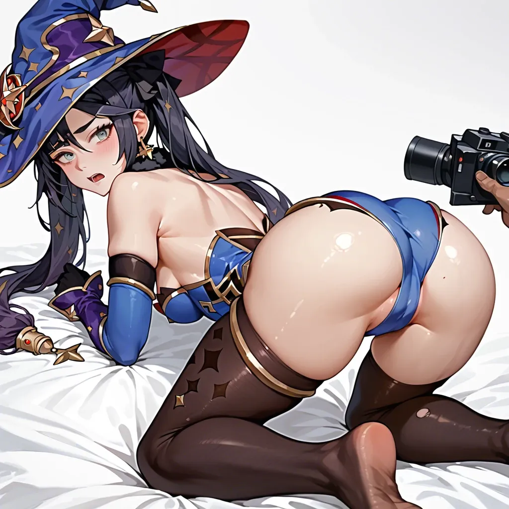 Mona from genshin impact, in costume, show her ass on camera