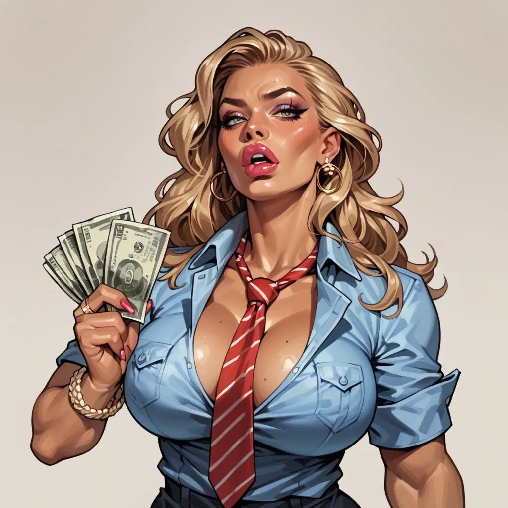 Money into her cleavage,bimbo,classic American woman,tie up