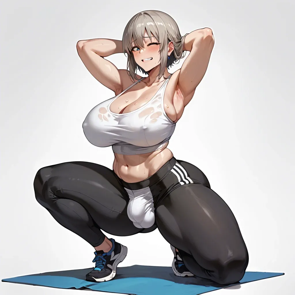 Uzaki Chan Futanari Massive breast Wide hips Massive  thighs Massive Penis Bulge Tank top Yoga pants