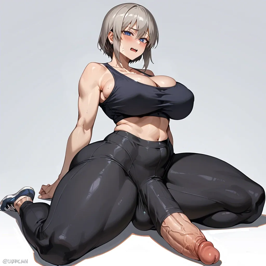 Uzaki Chan Futanari Massive breast Wide hips Massive  thighs Massive Penis Bulge Tank top Yoga pants