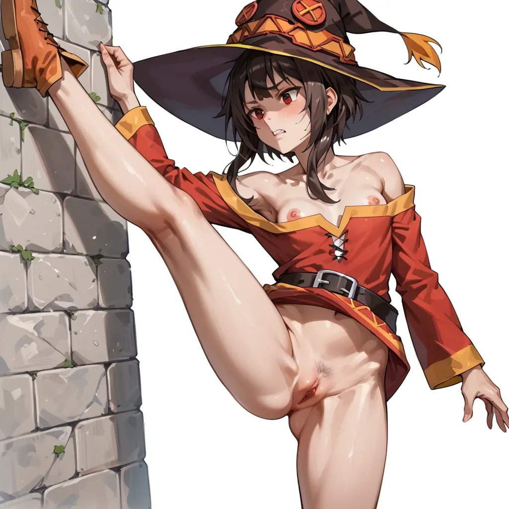 pussy, (standing with one leg up), underwear, megumin