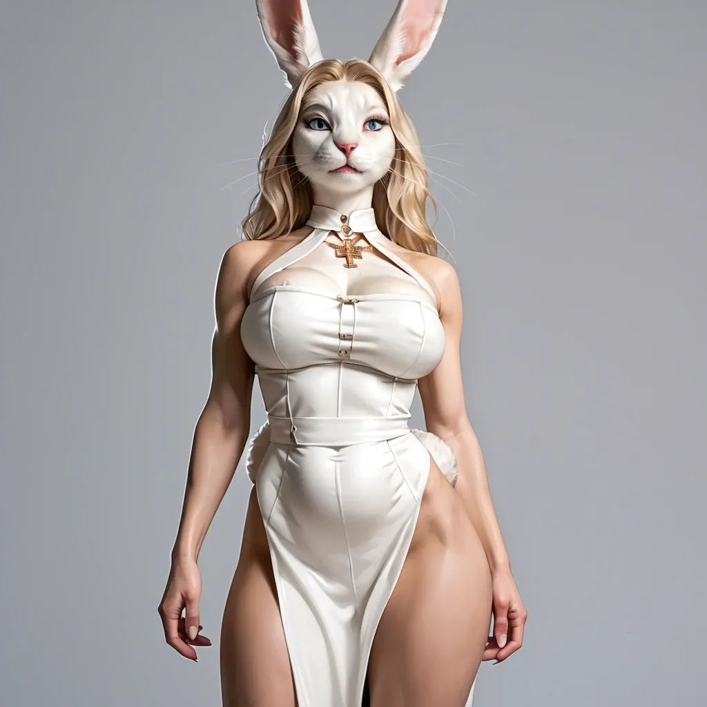 Upper body view, white hare,standing , Standing closeup,  white hare, wearing   ancient medieval dress, Blonde hair, white hare tail, white hare bimbo,  Bimbo huge fake tits, furry anthro,  Realistic 3d anthro, white abdominal, white hare  anthro, sexy milf, long blonde hair,  Realistic 3d anthro, white hare, furry anthro, Bimbo huge fake tits, white hare,  blonde hair bimbo