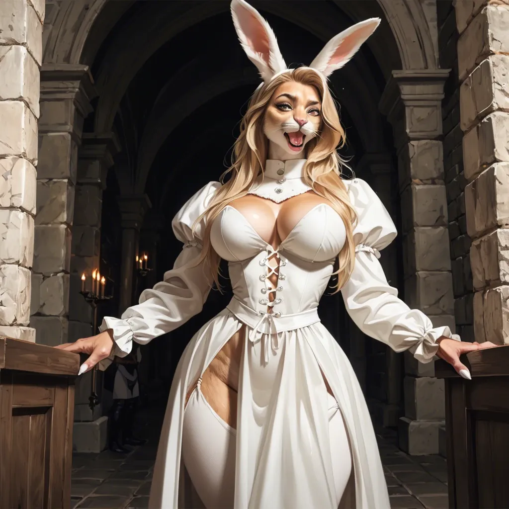 Black snout white bunny,pov standing , Standing, black snout white bunny, Medieval theme, wearing   ancient medieval dress, Blonde hair, white bunny tail, white bunny bimbo,  Bimbo huge fake tits, furry anthro,  Realistic 3d anthro, white abdominal, white bunny black snout, anthro, sexy milf, long blonde hair,  Realistic 3d anthro, white bunny, furry anthro, Bimbo huge fake tits, white bunny, black snout, blonde hair bimbo, Medieval theme