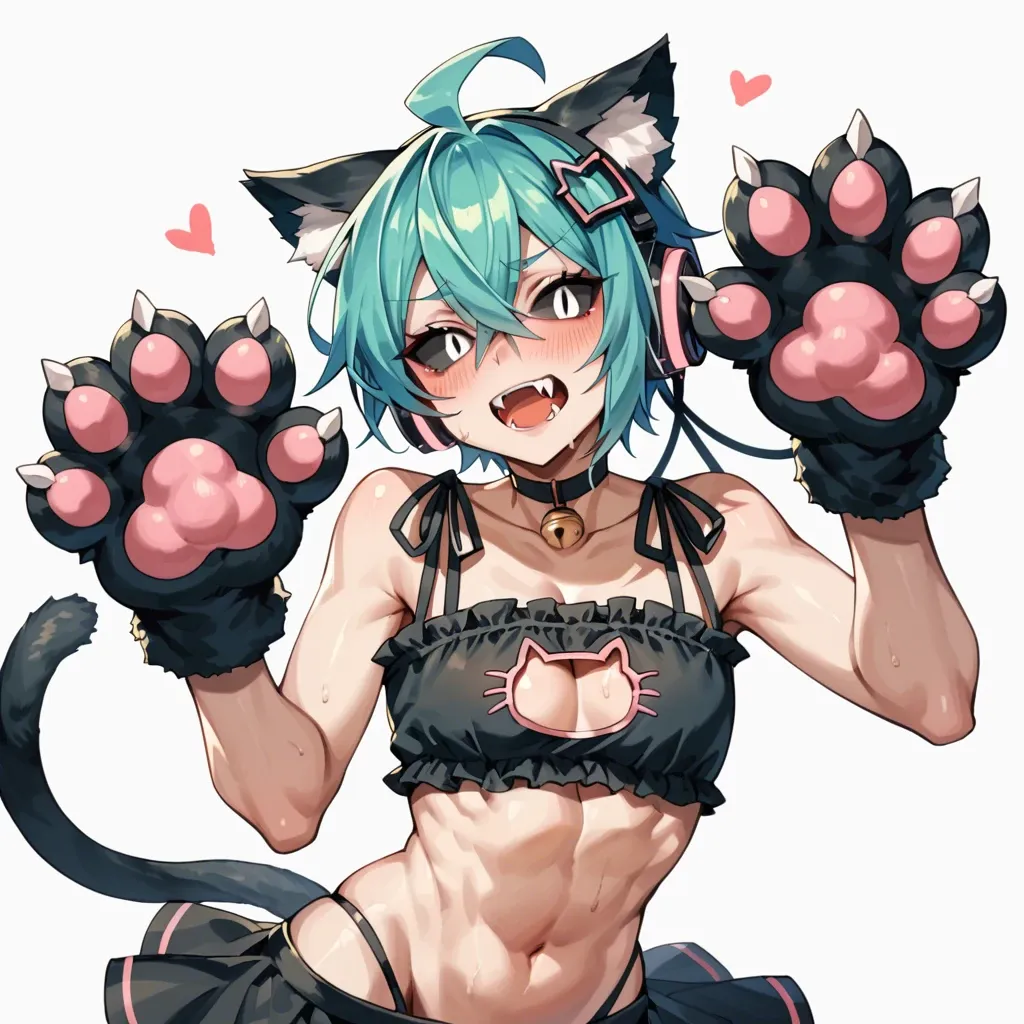 mimukauwa nice try (vocaloid),mesugaki miku,1femboy,black eyes,black sclera,celadon hair,blush,cat ears,cat lingerie,cat paws,cleavage,deep navel,fangs,looking at viewer,navel,nervous,nipples,on table,simple background,sitting,smug face,solo,steaming body,kitty stockings,sweat,kitty thong,twintails,big penis, puffy nipples,heavy breathing,taker pov,testicles,thick thighs,low-angle view,shirt, krekk0v (ai style), massive butt,thick dick,femboy,otoko no ko,penis,trap,yaoi,