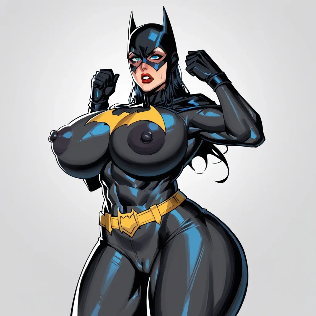 lxndxntxwn, batgirl (cassandra cain), covered face, breasts cutout, huge breasts, huge nipples, huge areolae, huge ass, huge hips, cameltoe