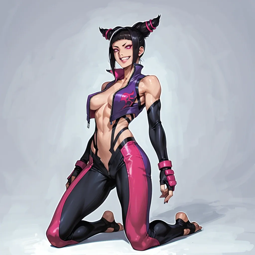 1girl, (Character juri han from street fighter), (perfect face), perfect eyes, smile, skinny, in original clothes, kneeling