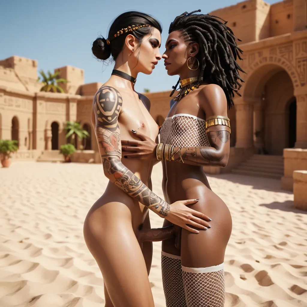 2femboy, , , ,3d , veiny penises, FUTA, very slim waist,flat chest,fishnet, tattoos,choker, African ethnicity, Turkish ethnicity, Egyptian tomb, lesbian, anal